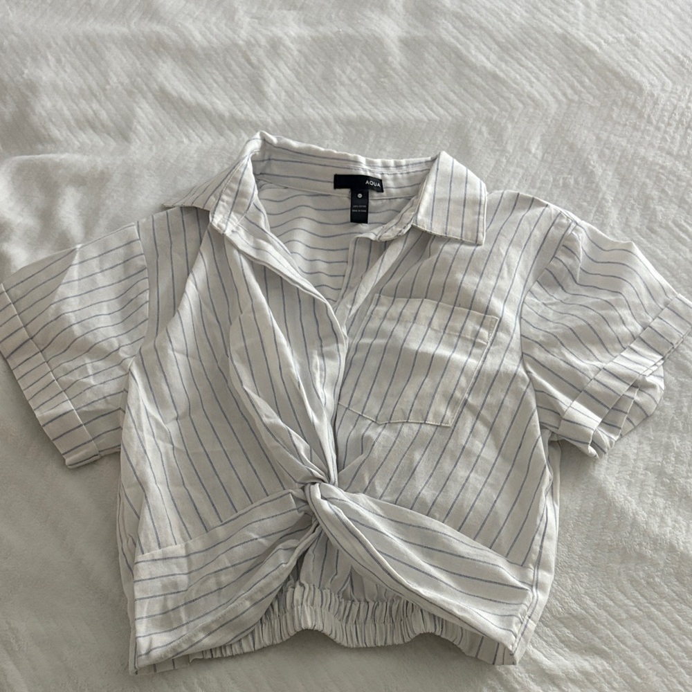 Aqua Blue and White Striped Top